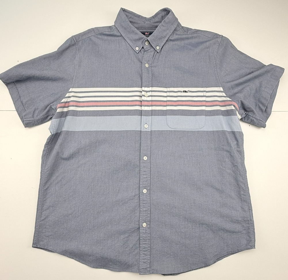 Vineyard Vines XL Slim Fit Tucker Shirt Short Sleeve Blue Striped Button Whale L